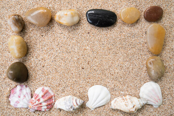 sea shells frame on sand
