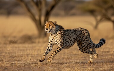 Cheetah in Motion: A Dynamic Portrait of Speed and Grace in the African Savanna