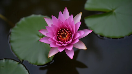 Vibrant Pink Water Lily in Full Bloom on Calm Water