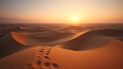 Golden Sand Dunes at Sunset – Minimalist Landscape in Golden Hour Light