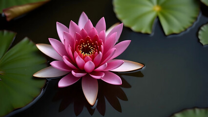 Vibrant Pink Water Lily in Full Bloom on Calm Water