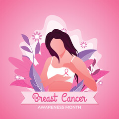 Realistic Breast cancer awareness month Horizontal banner