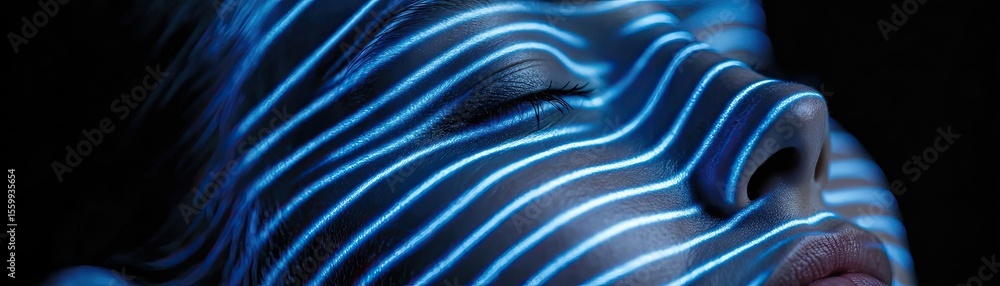 Poster self reset concept. a mesmerizing portrait with illuminated lines on a serene face.