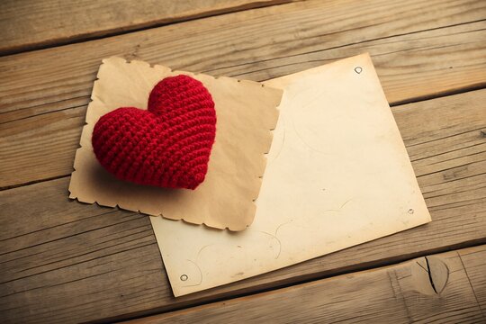 red heart on wooden background - Powered by Adobe