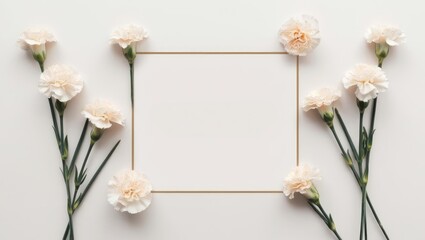 Elegant Floral Frame: Carnations and Golden Border with Copy Space