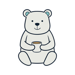 Blue Bear Drinking from Mug in Cozy Kitchen Cartoon Illustration