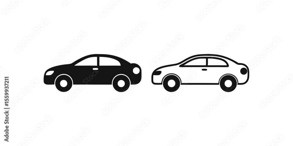 Poster two simple car icons illustrating transportation options and vehicle design concepts with a clean ae