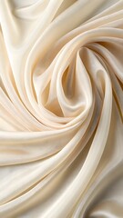 Fototapeta premium Elegant cream colored silk fabric draped in swirling folds