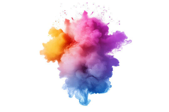 Colorful smoke powder explotion isolated on transparent background. Bright Color Smoke Explosion Effect Isolated for Design Projects