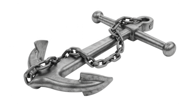Metal ship anchor with chain isolated on transparent background - Powered by Adobe