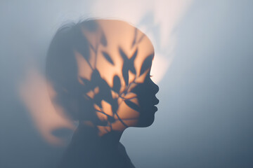 Abstract silhouette of child figure inside adult form. Visual metaphor for inner child healing and emotional reflection.