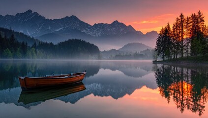 Serene lake sunrise