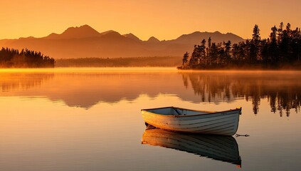 Serene sunrise over a tranquil lake
