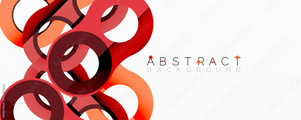 Poster Modern abstract design. Interlocking red loops over white backdrop. Gradient shades create depth, visual interest. Simple, clean aesthetic.