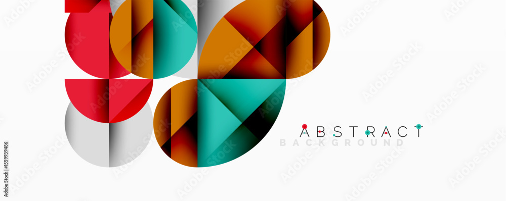 Aufkleber Geometric shapes overlap, creating vibrant color blocks. Modern design features clean lines, minimalist aesthetic. Bright hues dominate composition.