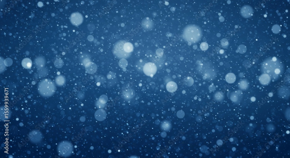Poster falling snow or particles with bokeh effect on blue gradient background