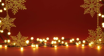 Festive Holiday Background with Snowflakes and String Lights
