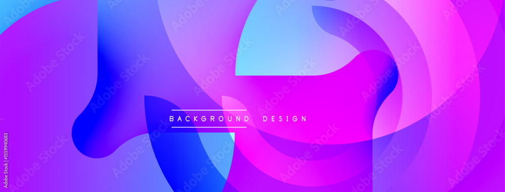 Poster Abstract fluid shapes blend vibrant purple, blue hues. Modern design features layered forms, creating dynamic visual effect.