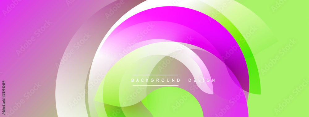Poster Abstract vibrant layers create dynamic composition. Pink, green hues blend smoothly, forming circular shapes. Modern design element.