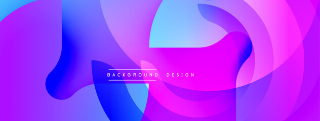 Abstract fluid shapes blend vibrant purple, blue hues. Modern design features layered forms, creating dynamic visual effect.