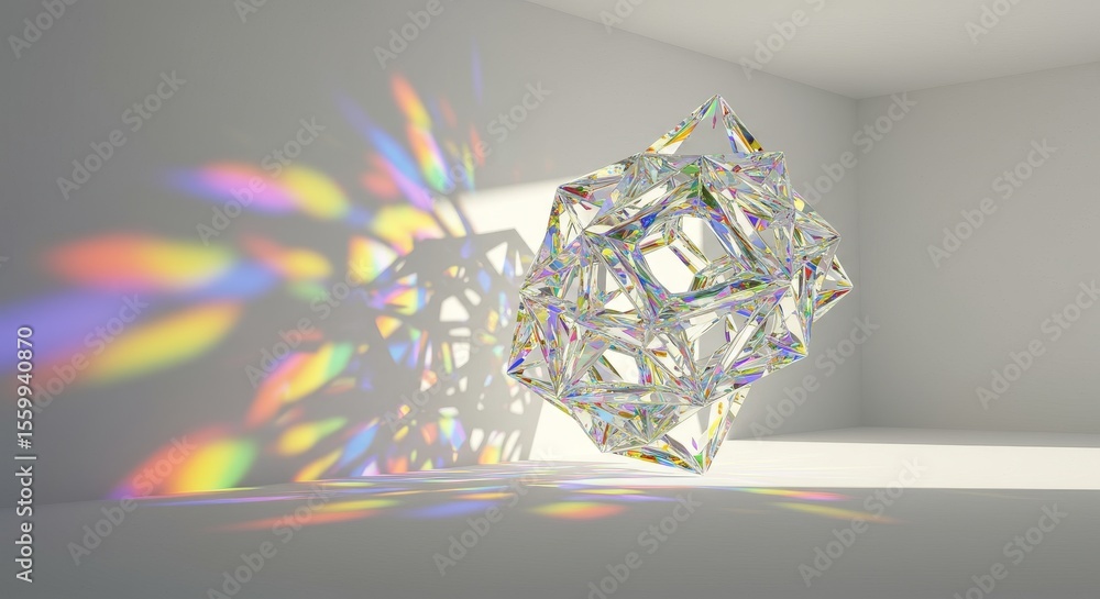 Poster abstract crystal structure creating colorful shadows and light play