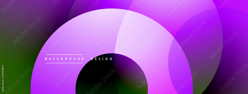 Poster Abstract background features overlapping purple circles, gradients. Text reads background design. Modern, vibrant visual composition.