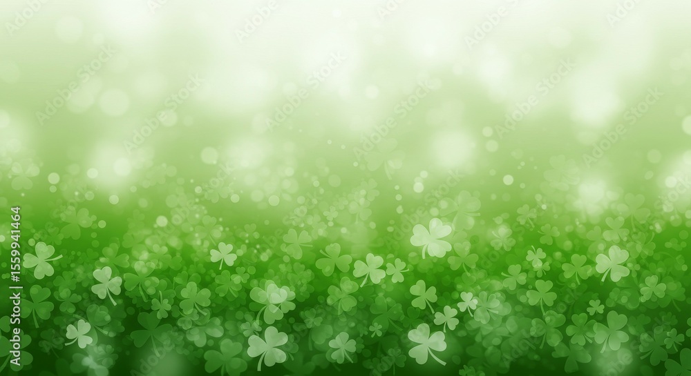 Poster clover pattern green background with bokeh light