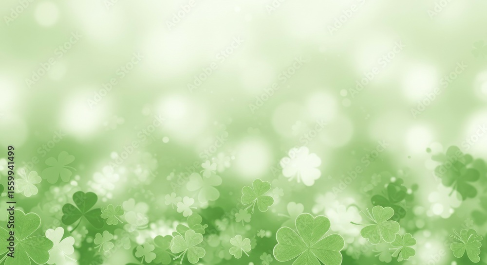 Poster clover field with bokeh lights in green background