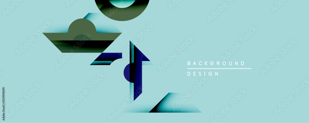 Poster Abstract geometric shapes overlap light blue backdrop. Darker shades create depth, shadows. Modern design elements suggest dynamic composition, visual interest.