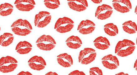 Endless Impression Of Lipstick Kissing Prints On White Background Decorative Romantic Pattern