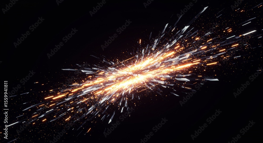 Poster dynamic explosion of sparks in dark background with glowing light