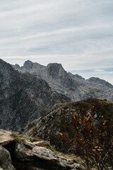 Autumn mountain landscape with rocky terrain and peaks, Prokletije National Park, Montenegro country.