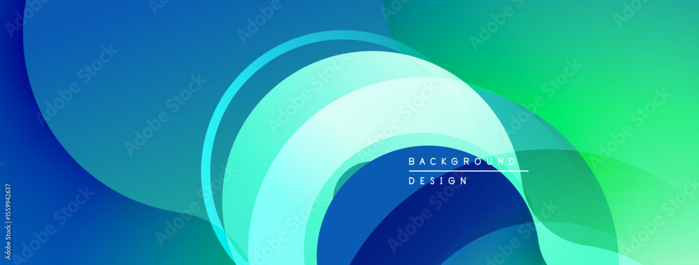 Poster abstract fluid shapes, vibrant blues, greens create dynamic background. modern design, smooth gradie