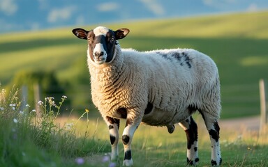 Fototapeta premium Majestic Sheep in a Lush Green Meadow