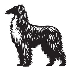 Showcasing a noble Borzoi dog form, simple yet impactful for designs - Borzoi silhouette - Borzoi Vector - Silhouette of Borzoi - dog vector

