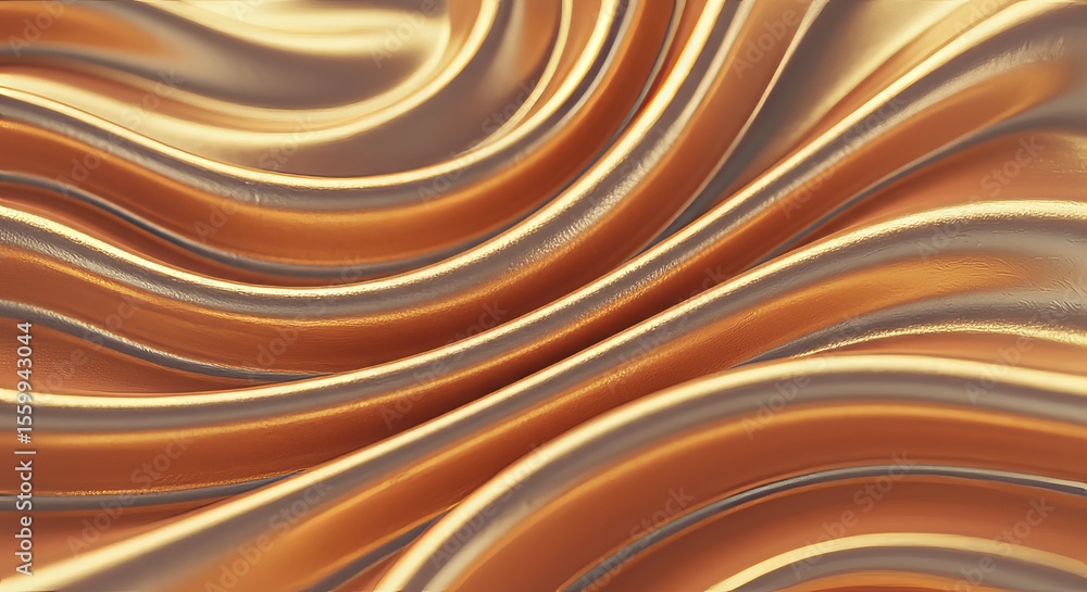 Poster smooth flowing metallic textures with warm tones and reflection