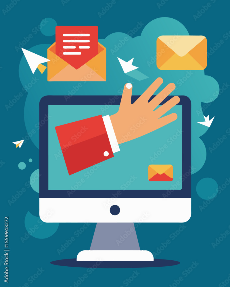 Poster a hand reaching out from a computer screen clicking the send button to unleash a barrage of hateful 