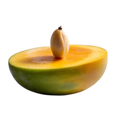 Half Ripe Mango with Juicy Flesh on White Background