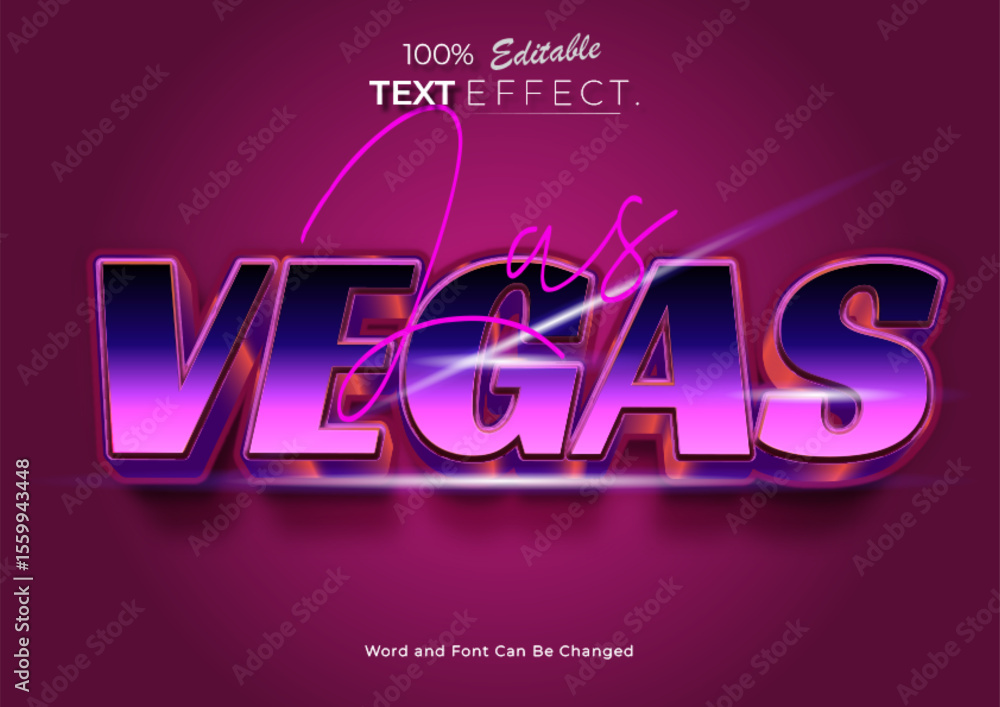 Poster 3d neon las vegas text effect. neon font style effect. editable text effect.