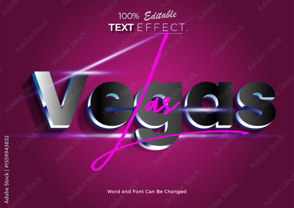 Poster 3d neon las vegas text effect. neon font style effect. editable text effect.