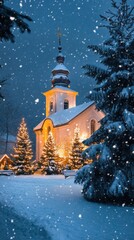 Fototapeta premium Snowy Church at Christmas