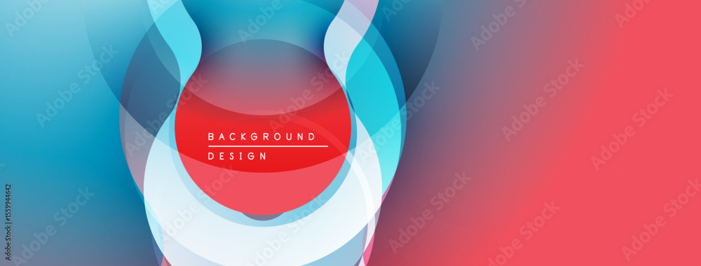 Poster Abstract layered shapes create dynamic visual effect. Blue, red hues dominate composition. Modern design element for backgrounds.