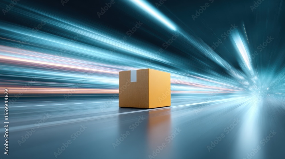 Aufkleber fast delivery box in motion with light trails representing speed and efficiency in modern logistics,