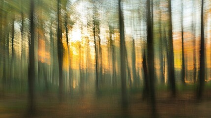 Obraz premium Golden forest at sunset