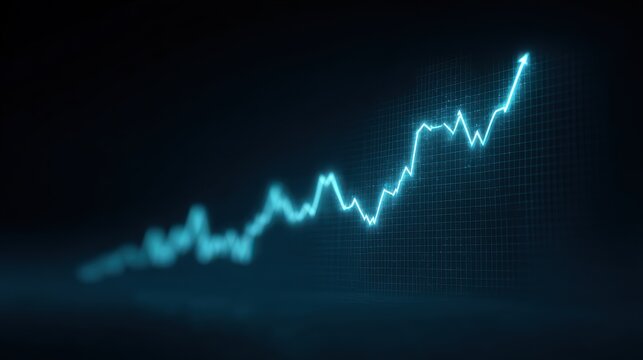 Abstract representation of a fluctuating line graph showcasing upward trends and statistics in a digital financial market environment