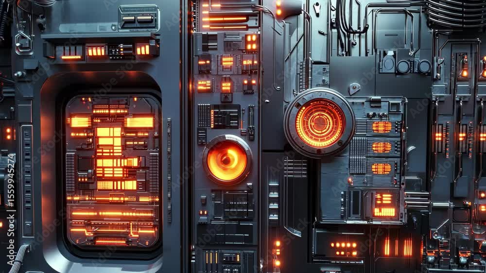 Poster futuristic techno blocks showcasing advanced sci fi technology with glowing circuitry and intricate 