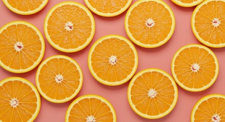 Fototapeta premium Orange Slices Pattern on Pink Background Fresh and Vibrant