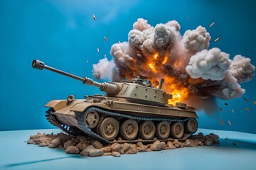 Fototapeta premium old soviet tank with pure blue background