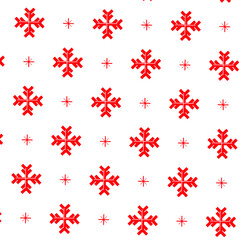 Red snowflakes on a white background. Geometric snowflakes. Christmas background with repeating snowflakes. Seamless Christmas background.
