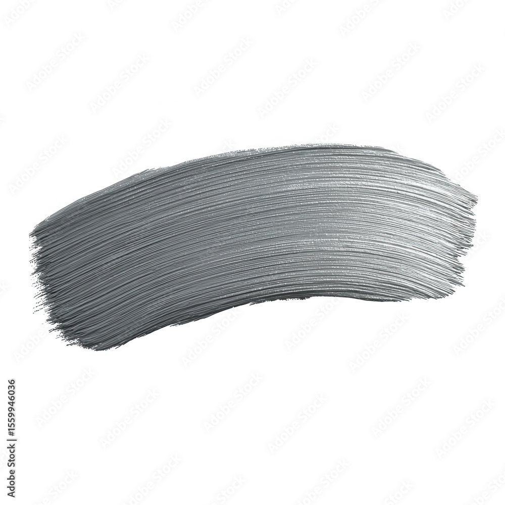 Poster a single textured silver paint brush stroke with fine lines and subtle shimmer isolated on transpare